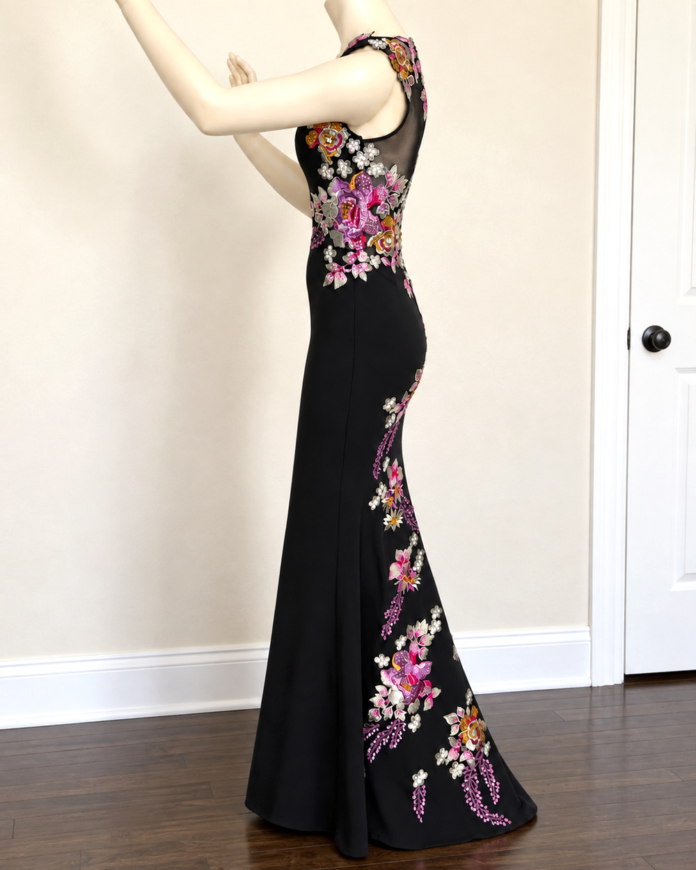 Jovani Black Floral Beaded Mermaid Gown 33679A Multicolor Sequin Embroidered